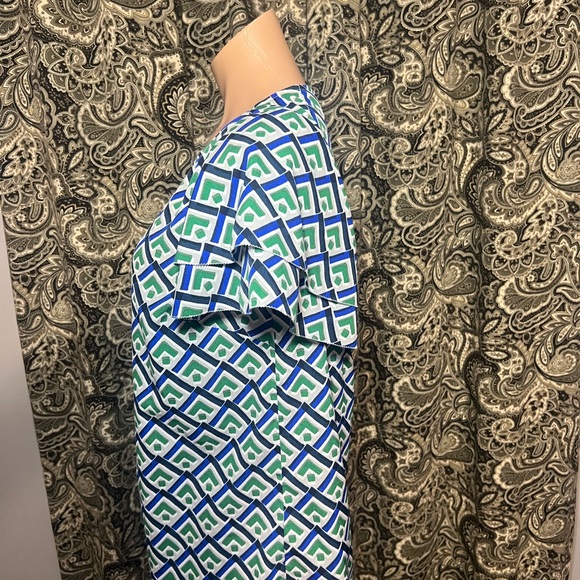 Banana Republic Women's Blue and Green Geometric Print Ruffle Sleeve Blouse - Picture 2 of 7